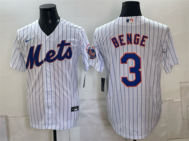 Men's New York Mets #3 Carson Benge White Cool Base Stitched Baseball Jersey